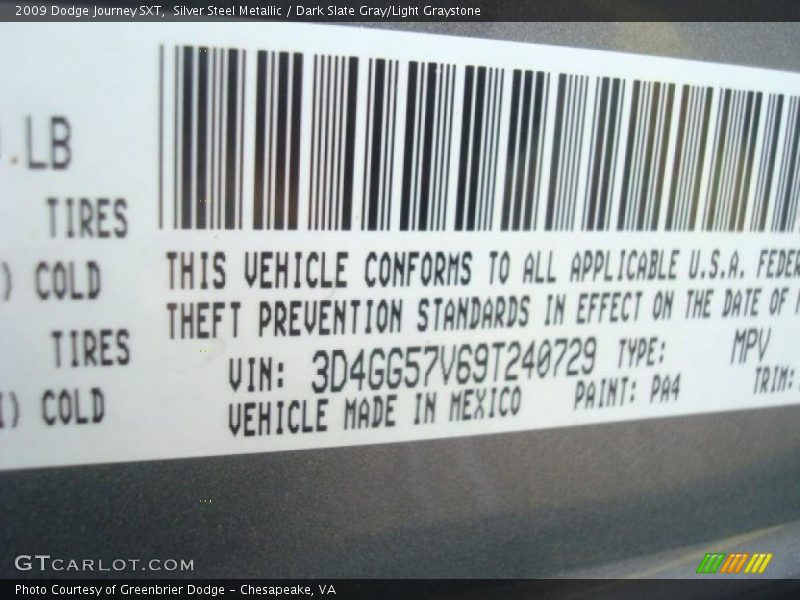 Silver Steel Metallic / Dark Slate Gray/Light Graystone 2009 Dodge Journey SXT