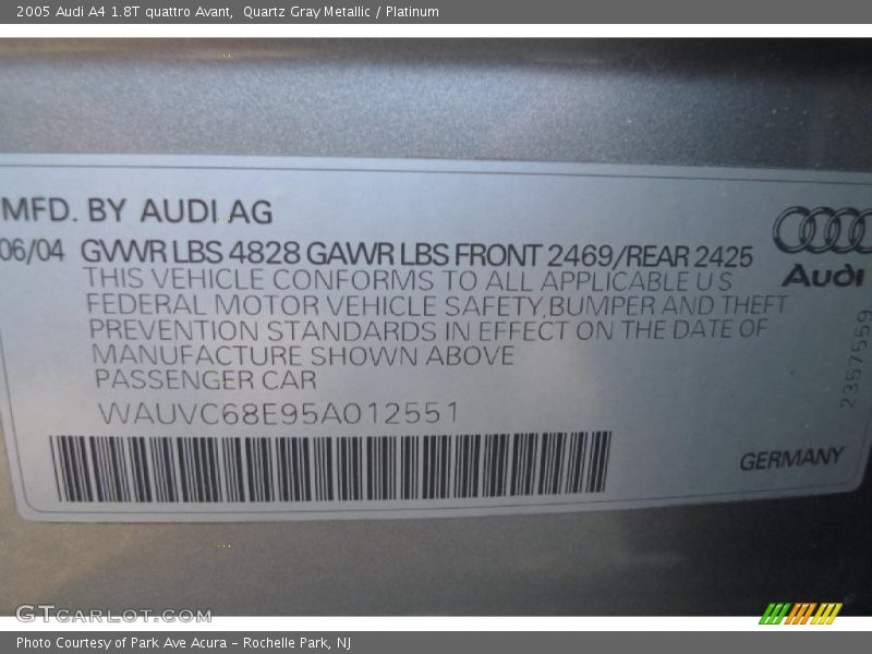 Info Tag of 2005 A4 1.8T quattro Avant