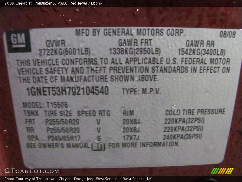 Red Jewel / Ebony 2009 Chevrolet TrailBlazer SS AWD