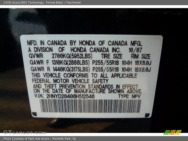 Formal Black / Parchment 2008 Acura MDX Technology