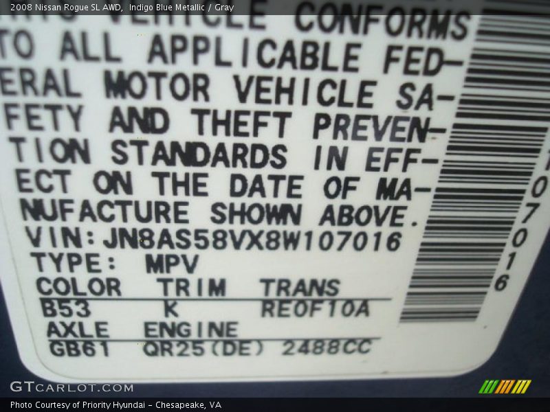 Indigo Blue Metallic / Gray 2008 Nissan Rogue SL AWD