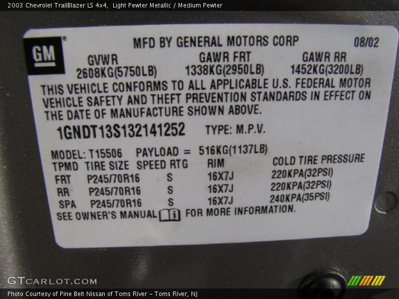 Light Pewter Metallic / Medium Pewter 2003 Chevrolet TrailBlazer LS 4x4