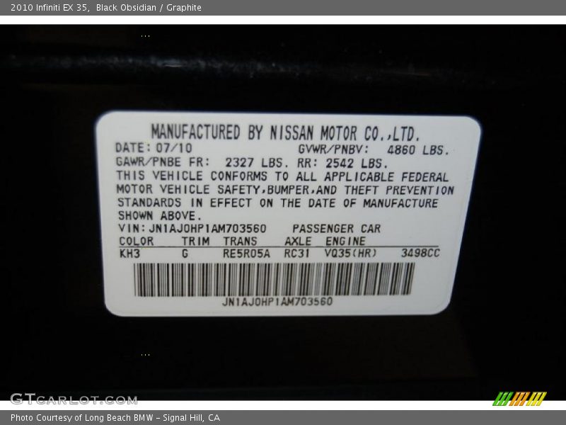 Black Obsidian / Graphite 2010 Infiniti EX 35
