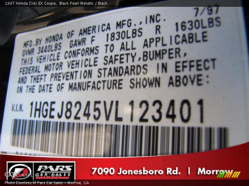 Black Pearl Metallic / Black 1997 Honda Civic EX Coupe