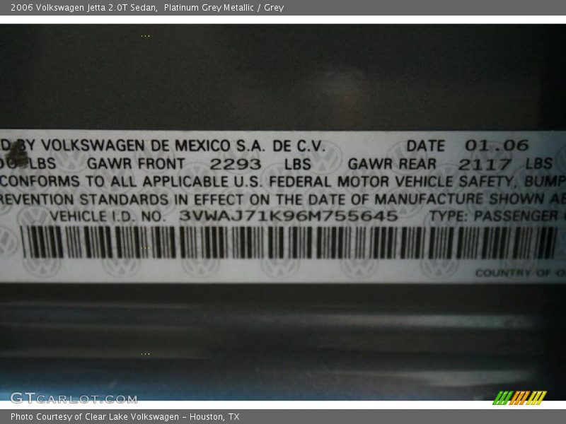 Platinum Grey Metallic / Grey 2006 Volkswagen Jetta 2.0T Sedan