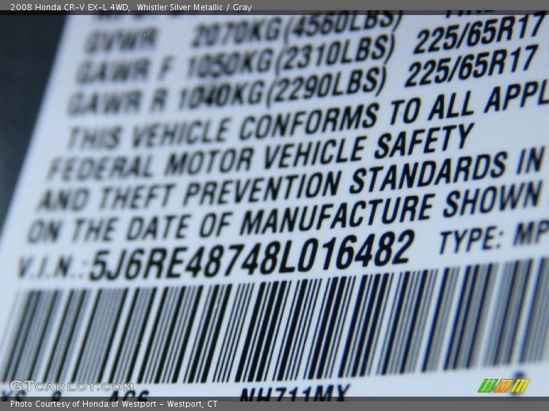 Whistler Silver Metallic / Gray 2008 Honda CR-V EX-L 4WD