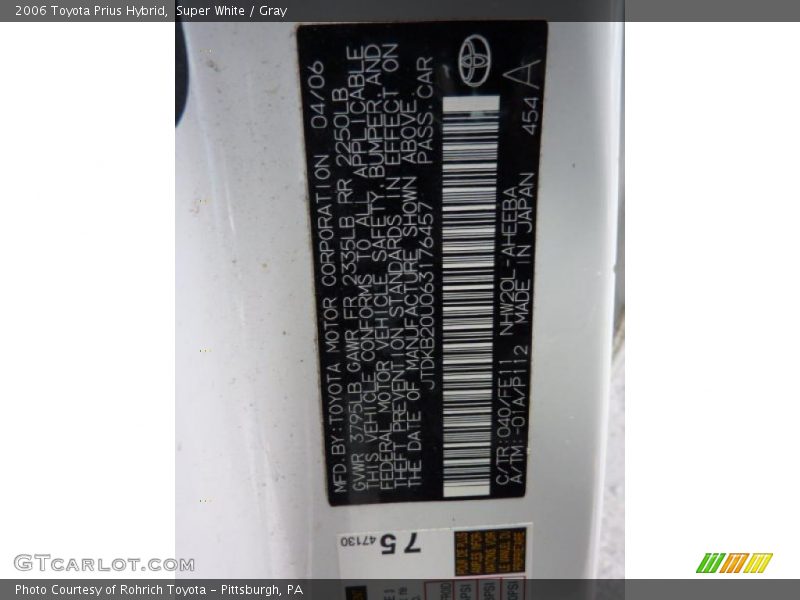 Super White / Gray 2006 Toyota Prius Hybrid