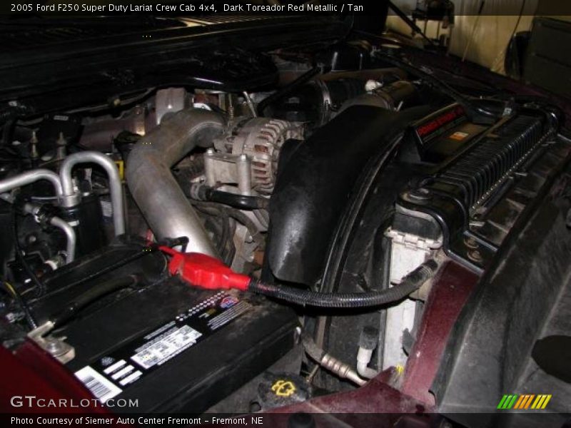 Dark Toreador Red Metallic / Tan 2005 Ford F250 Super Duty Lariat Crew Cab 4x4