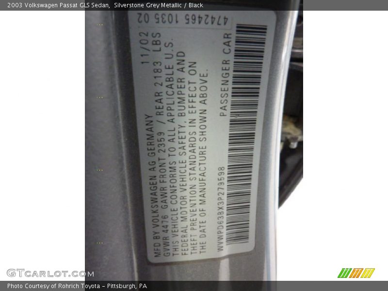 Silverstone Grey Metallic / Black 2003 Volkswagen Passat GLS Sedan