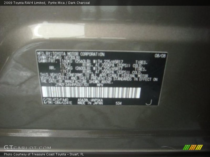 Pyrite Mica / Dark Charcoal 2009 Toyota RAV4 Limited