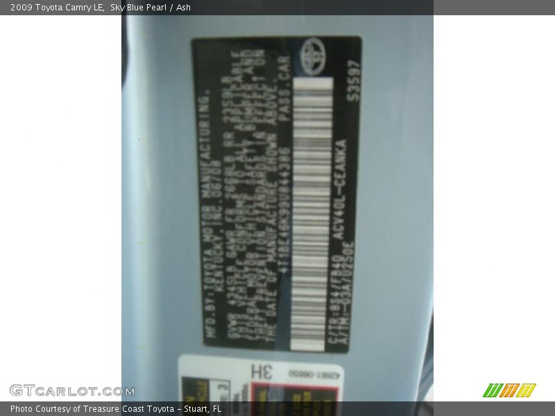 Sky Blue Pearl / Ash 2009 Toyota Camry LE