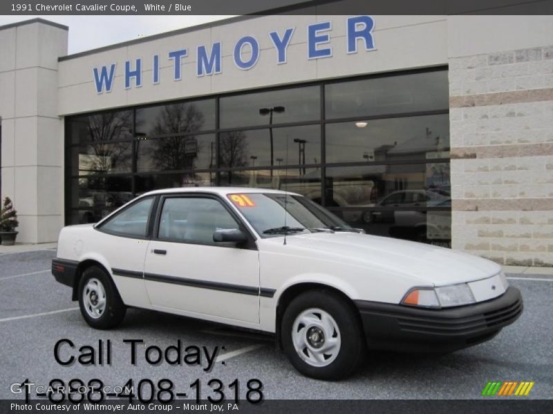 White / Blue 1991 Chevrolet Cavalier Coupe