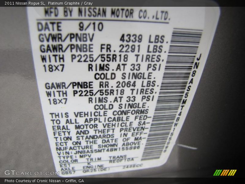 Platinum Graphite / Gray 2011 Nissan Rogue SL