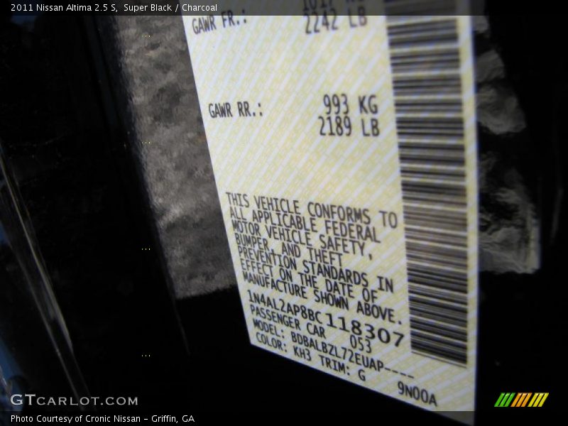 Super Black / Charcoal 2011 Nissan Altima 2.5 S