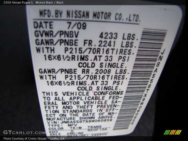 Wicked Black / Black 2009 Nissan Rogue S
