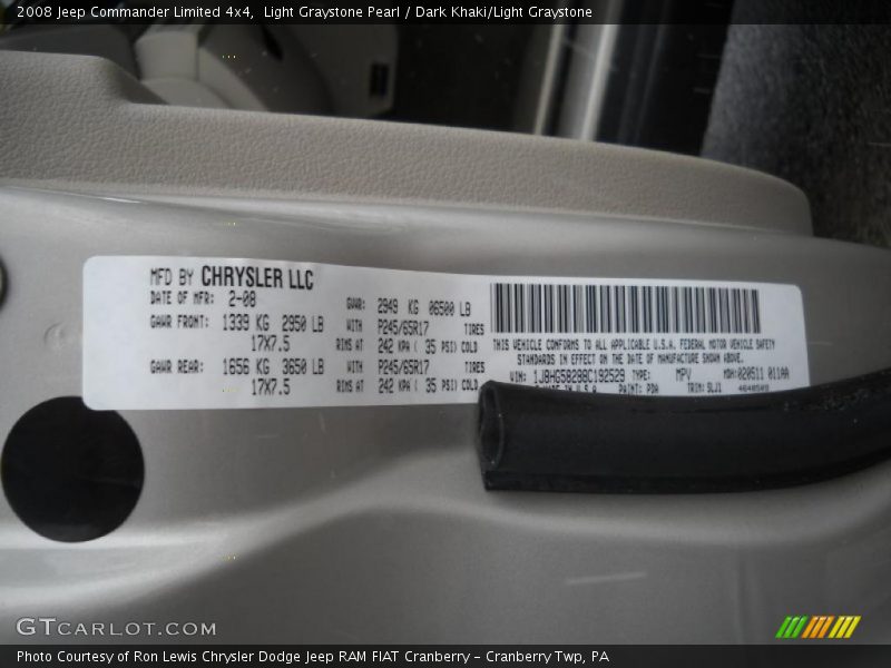 Light Graystone Pearl / Dark Khaki/Light Graystone 2008 Jeep Commander Limited 4x4
