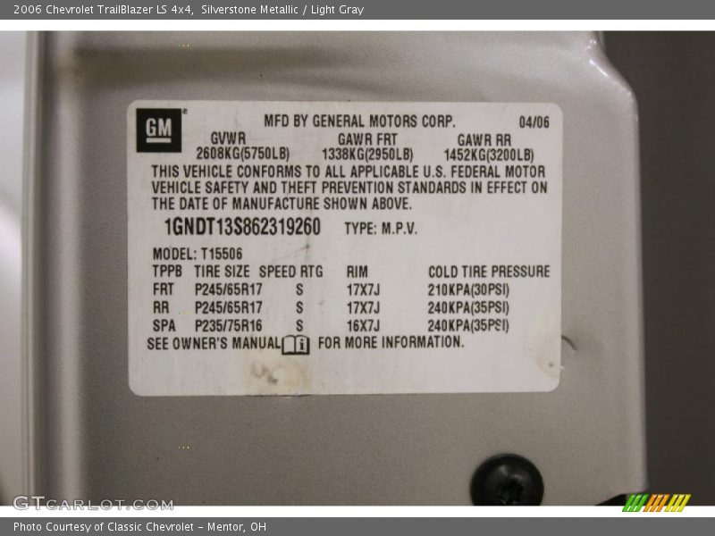 Silverstone Metallic / Light Gray 2006 Chevrolet TrailBlazer LS 4x4