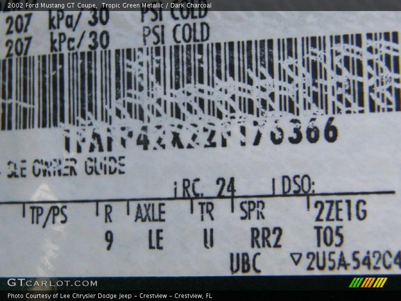 Tropic Green Metallic / Dark Charcoal 2002 Ford Mustang GT Coupe