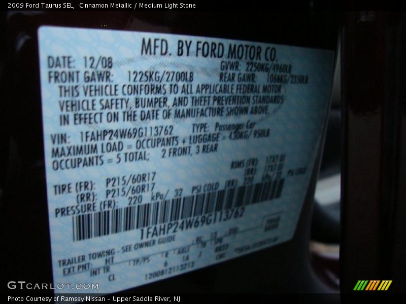 2009 Taurus SEL Cinnamon Metallic Color Code HT