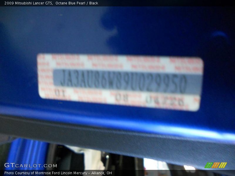 Octane Blue Pearl / Black 2009 Mitsubishi Lancer GTS