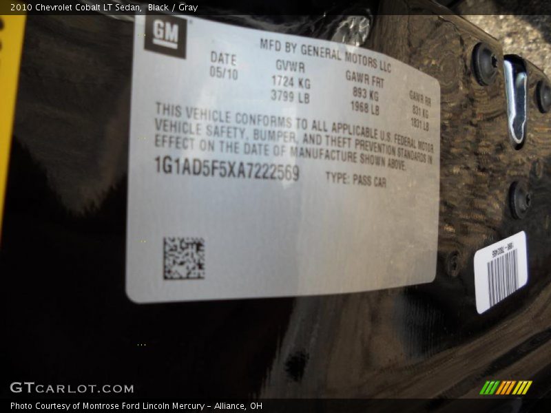 Black / Gray 2010 Chevrolet Cobalt LT Sedan