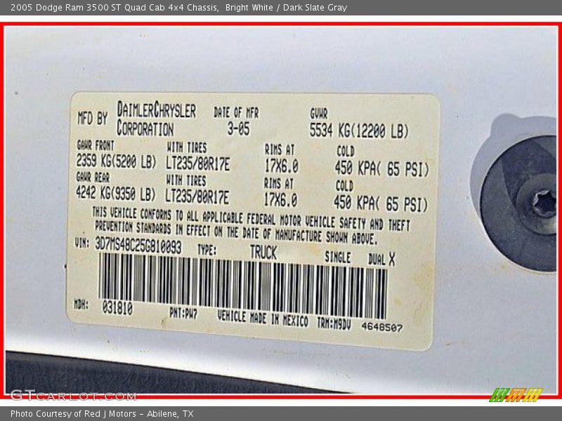 Bright White / Dark Slate Gray 2005 Dodge Ram 3500 ST Quad Cab 4x4 Chassis