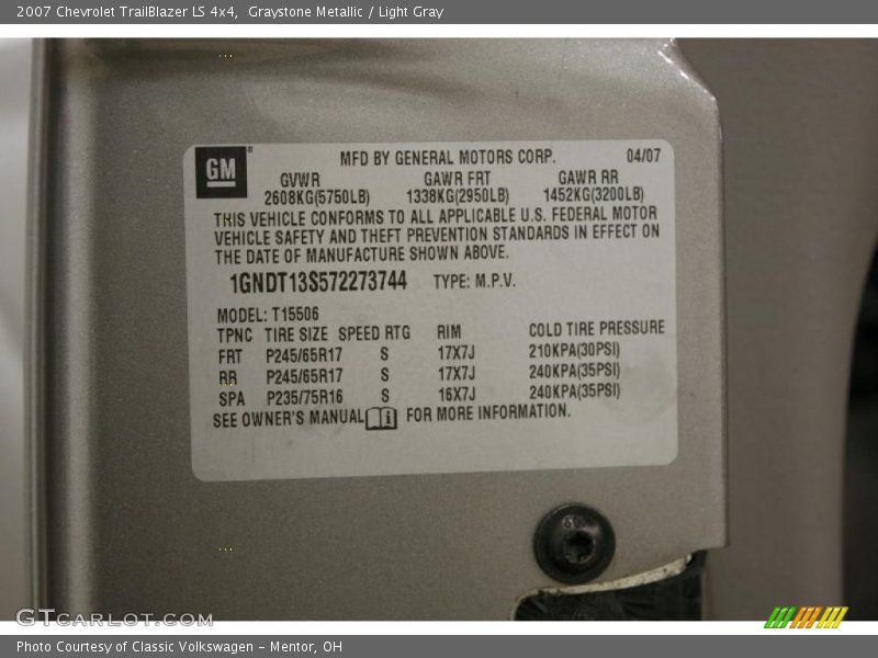 Graystone Metallic / Light Gray 2007 Chevrolet TrailBlazer LS 4x4