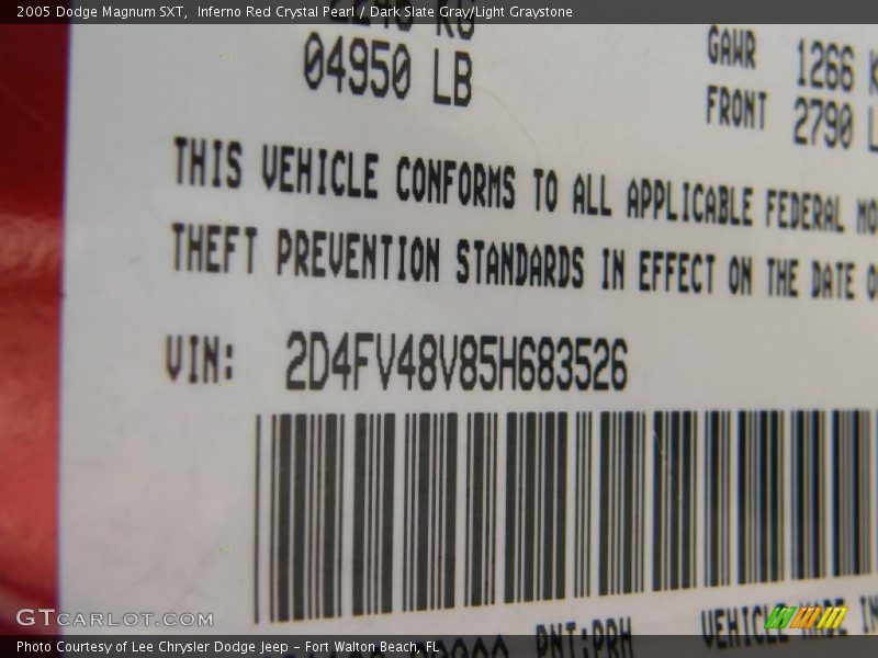 Inferno Red Crystal Pearl / Dark Slate Gray/Light Graystone 2005 Dodge Magnum SXT