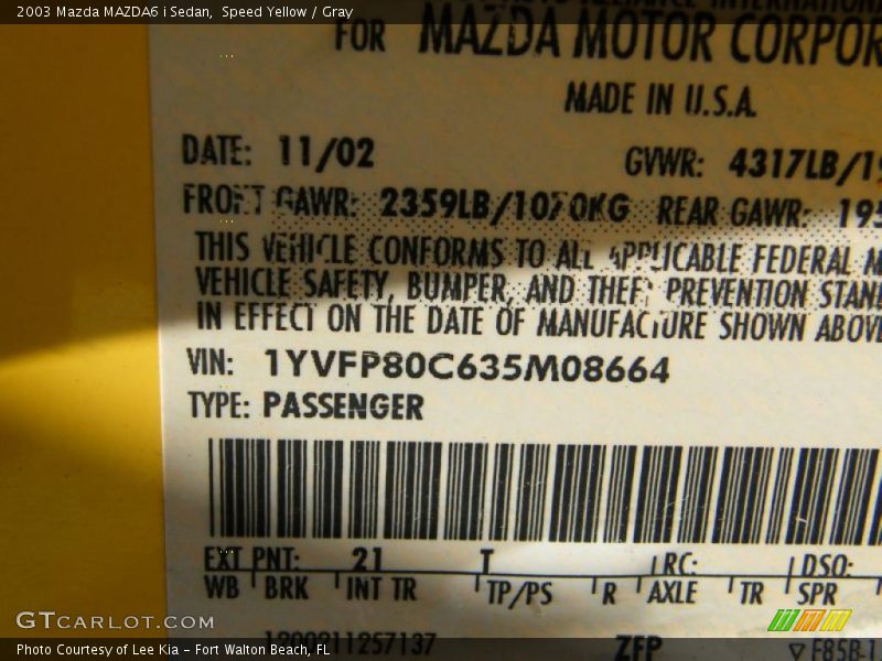 Speed Yellow / Gray 2003 Mazda MAZDA6 i Sedan