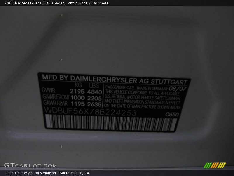 Arctic White / Cashmere 2008 Mercedes-Benz E 350 Sedan