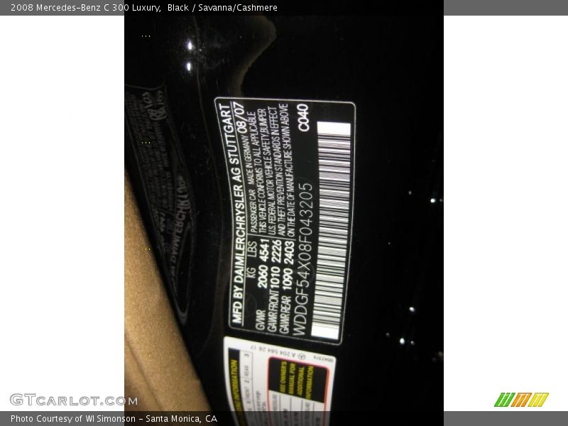 Black / Savanna/Cashmere 2008 Mercedes-Benz C 300 Luxury