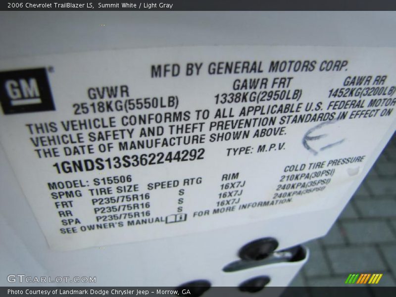 Summit White / Light Gray 2006 Chevrolet TrailBlazer LS