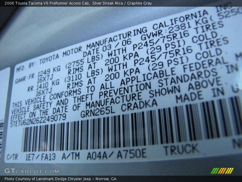Silver Streak Mica / Graphite Gray 2006 Toyota Tacoma V6 PreRunner Access Cab