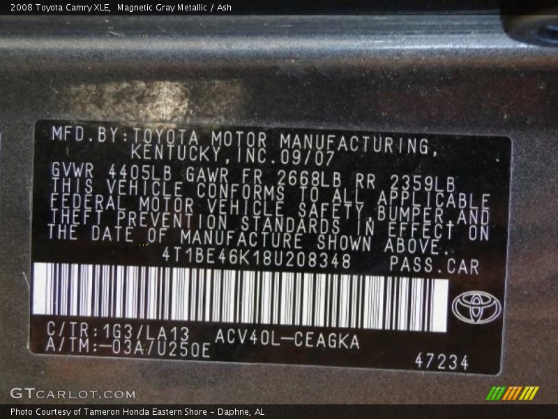 Magnetic Gray Metallic / Ash 2008 Toyota Camry XLE