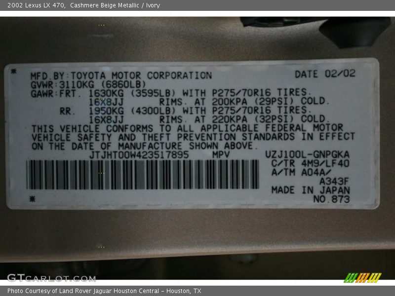 Cashmere Beige Metallic / Ivory 2002 Lexus LX 470