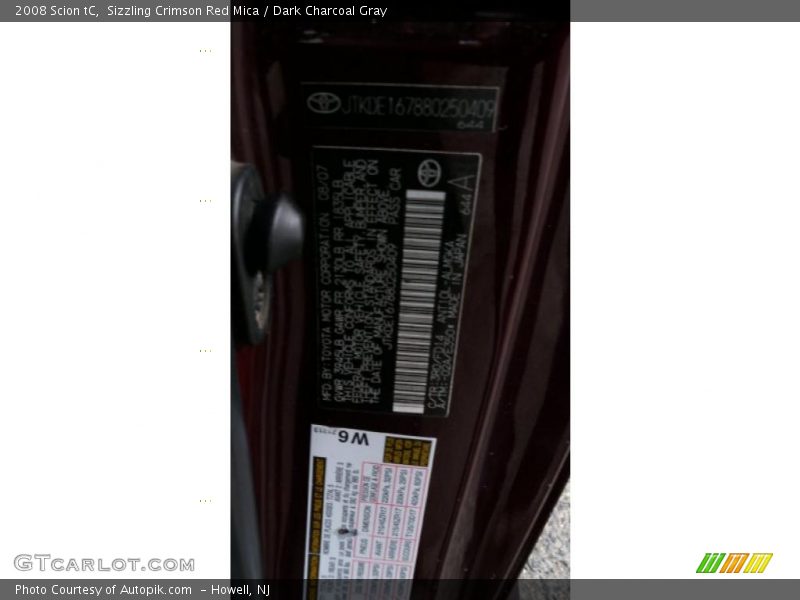 Sizzling Crimson Red Mica / Dark Charcoal Gray 2008 Scion tC