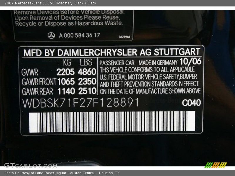 Black / Black 2007 Mercedes-Benz SL 550 Roadster