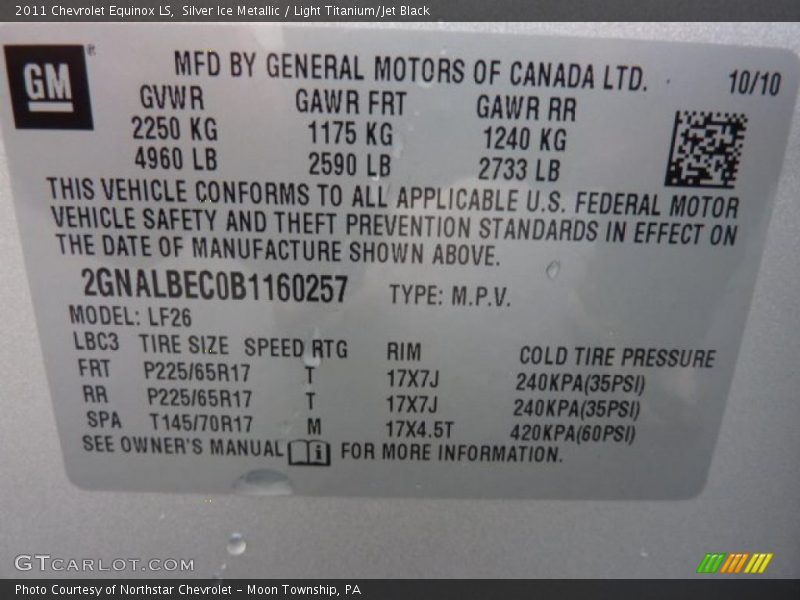 Silver Ice Metallic / Light Titanium/Jet Black 2011 Chevrolet Equinox LS