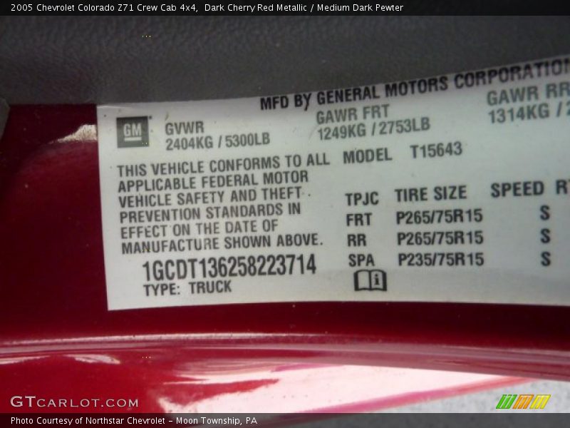 Dark Cherry Red Metallic / Medium Dark Pewter 2005 Chevrolet Colorado Z71 Crew Cab 4x4