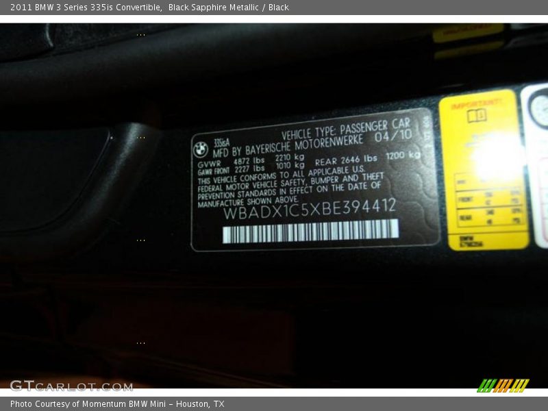 Black Sapphire Metallic / Black 2011 BMW 3 Series 335is Convertible
