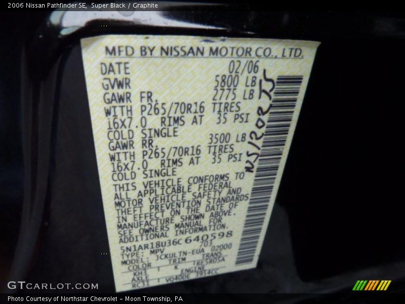 Super Black / Graphite 2006 Nissan Pathfinder SE