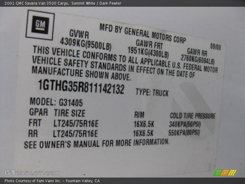 Summit White / Dark Pewter 2001 GMC Savana Van 3500 Cargo