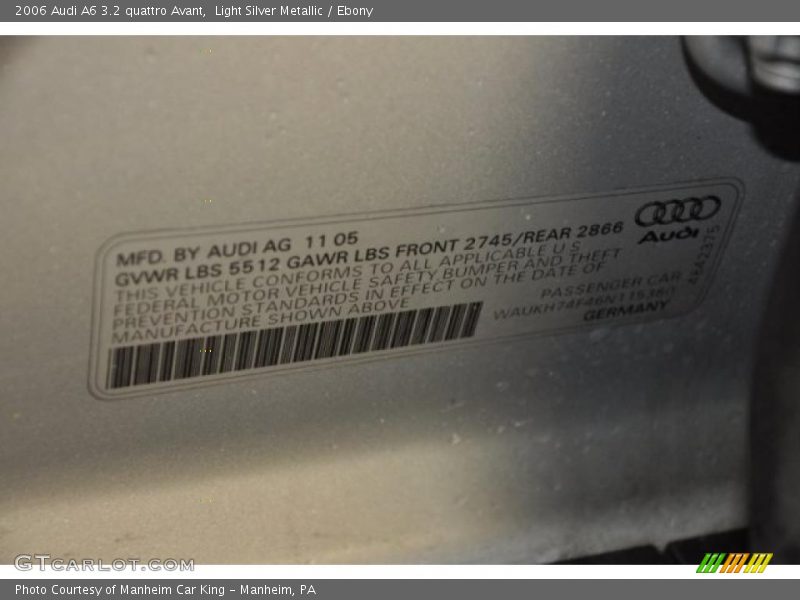 Light Silver Metallic / Ebony 2006 Audi A6 3.2 quattro Avant