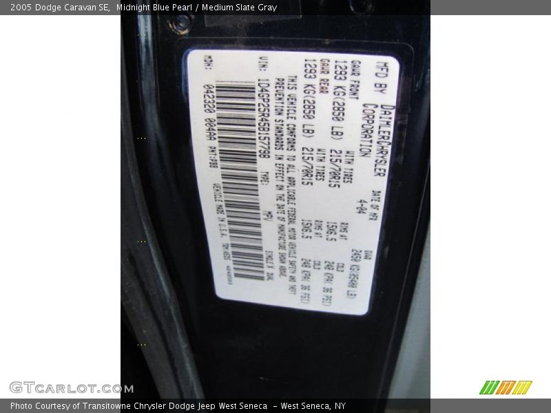 Midnight Blue Pearl / Medium Slate Gray 2005 Dodge Caravan SE