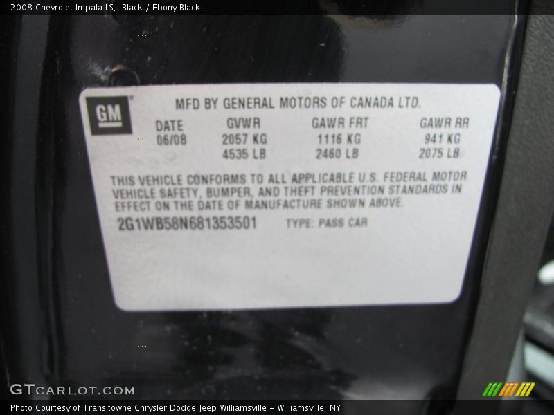 Black / Ebony Black 2008 Chevrolet Impala LS