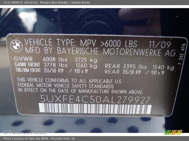 Monaco Blue Metallic / Saddle Brown 2010 BMW X5 xDrive30i
