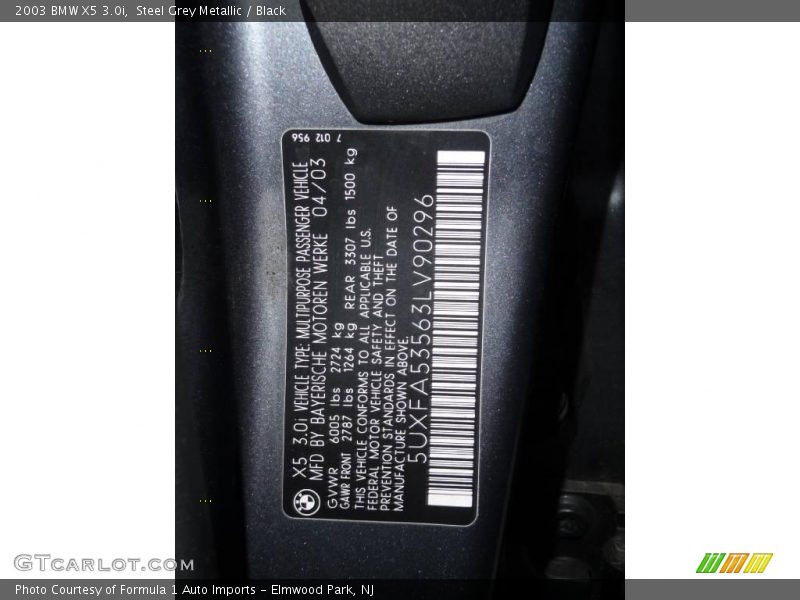 Steel Grey Metallic / Black 2003 BMW X5 3.0i