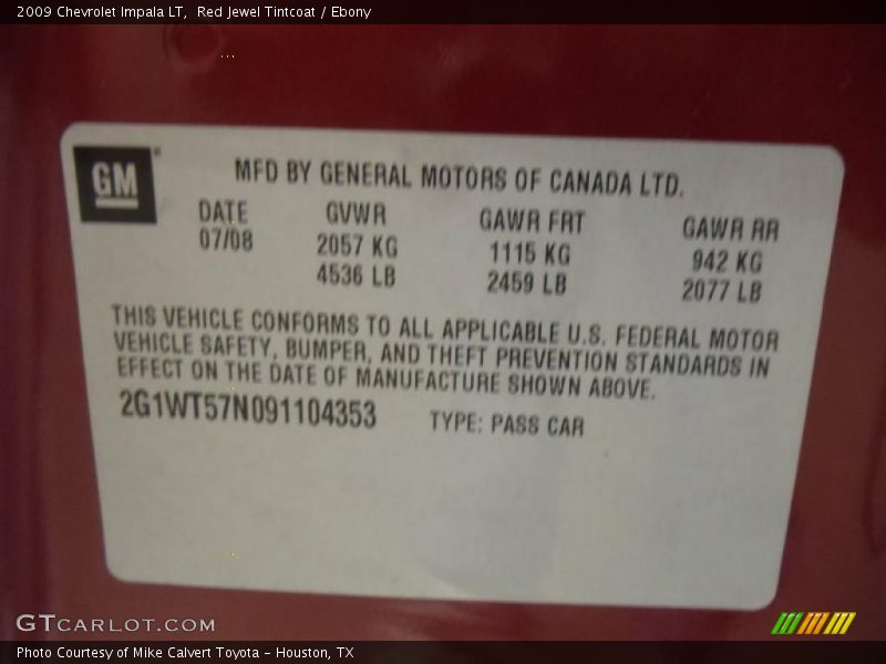 Red Jewel Tintcoat / Ebony 2009 Chevrolet Impala LT