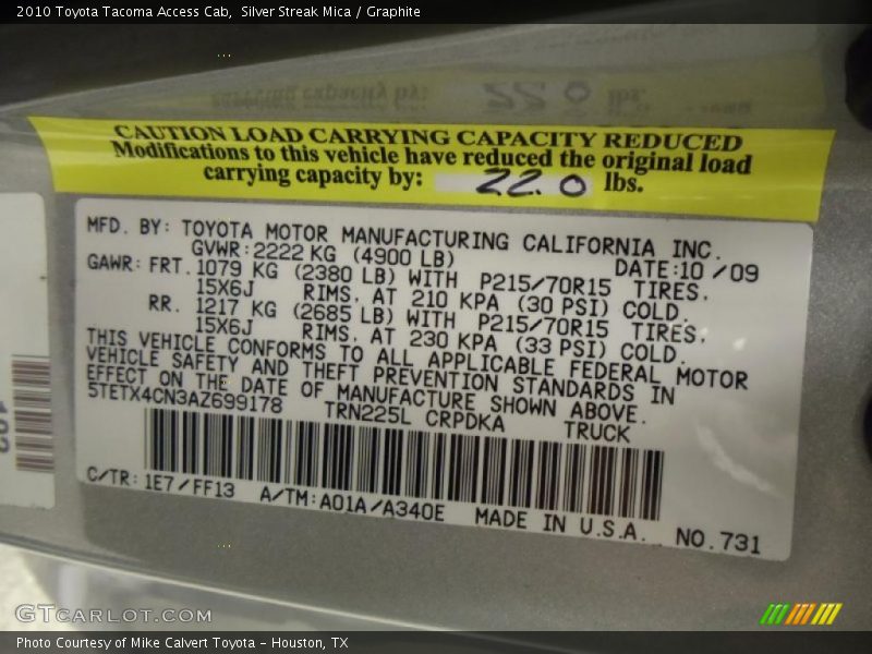 Silver Streak Mica / Graphite 2010 Toyota Tacoma Access Cab