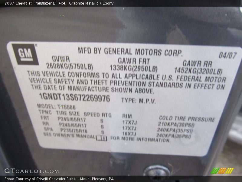 Graphite Metallic / Ebony 2007 Chevrolet TrailBlazer LT 4x4